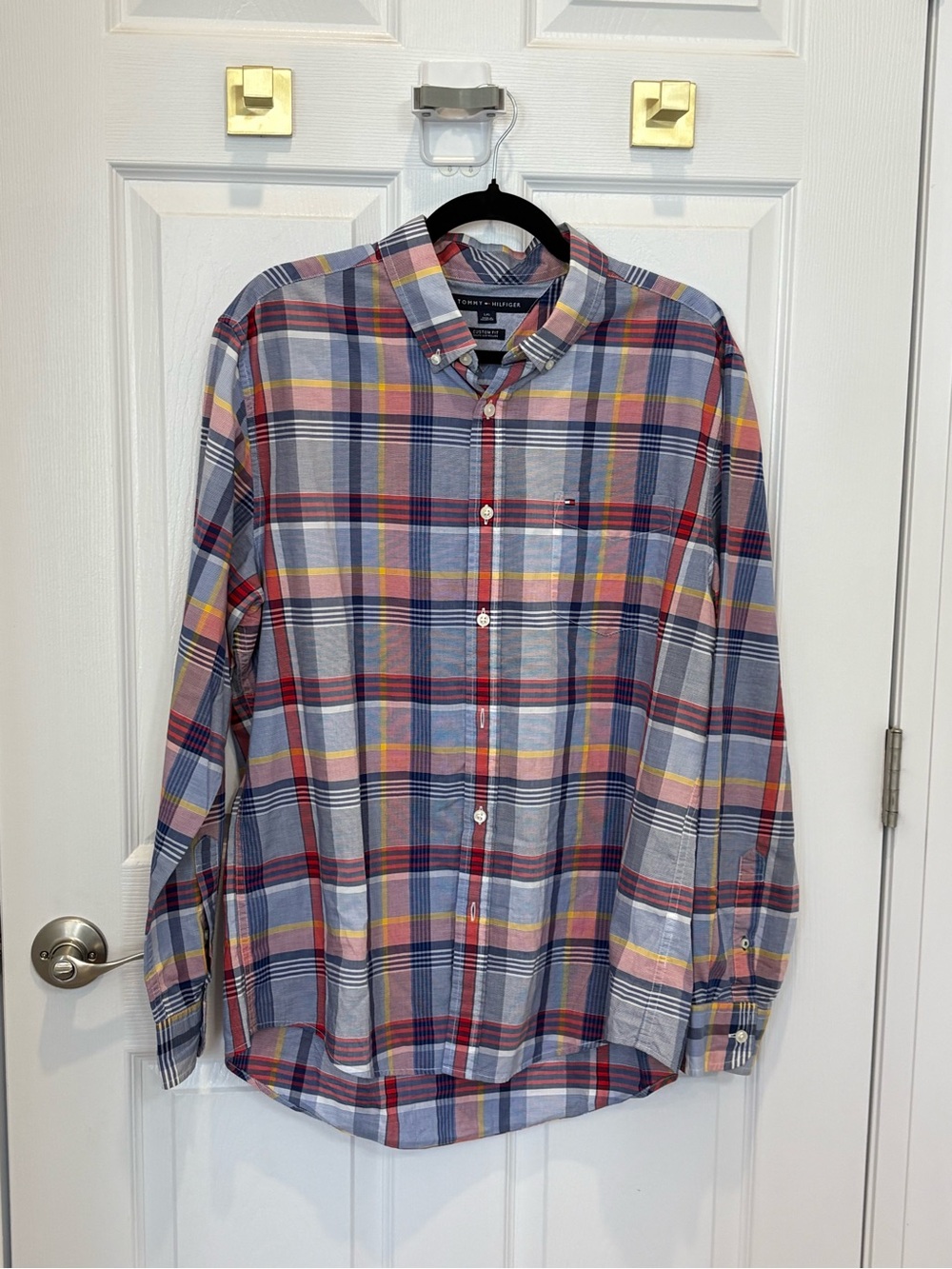 Tommy Hilfiger Men’s Long-Sleeve Plaid Button-Down Shirt - Blue/Red/Yellow #1421